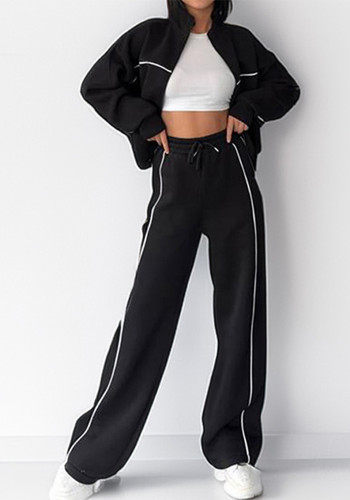 Women Fall Casual Zipper Top and Pant Two Piece Set