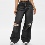 Women Denim no Stretchy Wide-leg Jeans