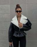 Autumn Winter Turndown Collar Fashion Women's Long-Sleeved Solid Color Jacket