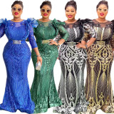 Plus Size African Women Christmas Halloween Party Evening Dress Sequins