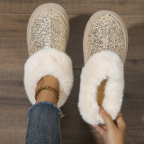 Autumn Winter Women's Thick-Soled Sequined Fleece Snow Boots