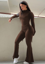 Autumn Fashion Solid Color Casual High-Neck Drawstring Top Slim Trousers Two Piece Set Autumn Fashion Solid Color Casual High-Neck Drawstring Top Slim Trousers Two Piece Set