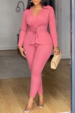 Solid Color V-Neck Slim Waist Long-Sleeved Pants Set
