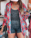 Simple Casual Top Plaid Print Loose And Single-Breasted Multi-Button Long-Sleeved Shirt