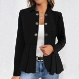 Spring Autumn Women's Button Decoration Turndown Collar Long Sleeve Fashion Casual Jacket