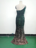 Gradient Sequins One-Shoulder Strap Evening Dress