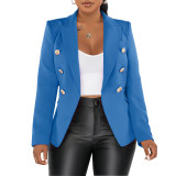 Women's Autumn Winter Solid Color Long Sleeve Pockets Blazer Jacket