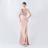 Beaded Lace Luxury Satin Evening Dress