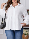 Plus Size Women's Tops Solid Color Fashion Career Long-Sleeved Shirt