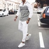 Men's Casual Set Outdoor Hooded Striped Long Sleeve Hoodies Pants Set