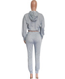 Women's Solid Color Hong Sleeve Hollow Hoodies Sweatpants Two-Piece Set