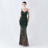 Gradient Sequins Sexy Strap Evening Dress