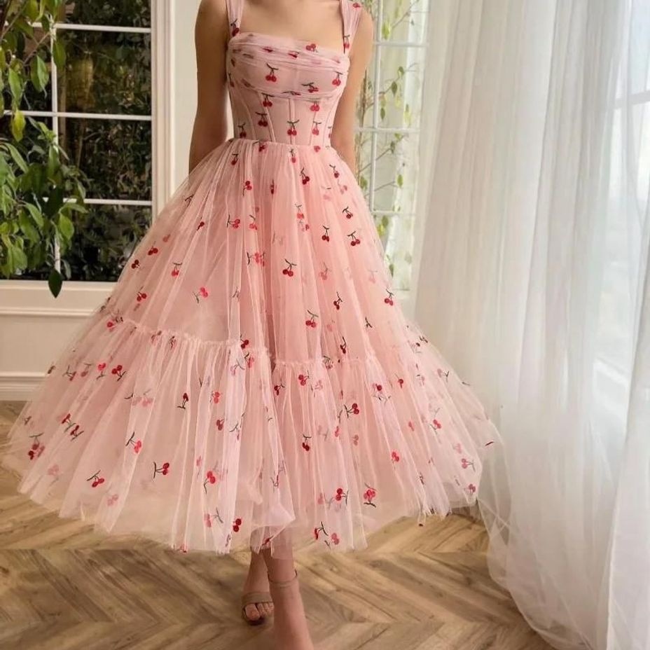 Strap Floral A-Line Mesh Short Party Dress For Women(Processing time need 3-6 days)