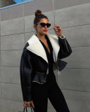 Autumn Winter Turndown Collar Fashion Women's Long-Sleeved Solid Color Jacket