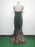 Gradient Sequins Sexy Strap Evening Dress