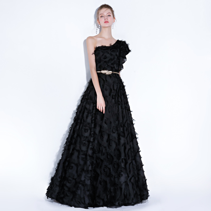 Black Slash Shoulder Evening Dress Formal Party Elegant Long Dress(Processing time need 3-6 days)