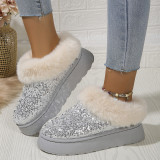 Autumn Winter Women's Thick-Soled Sequined Fleece Snow Boots