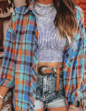 Simple Casual Top Plaid Print Loose And Single-Breasted Multi-Button Long-Sleeved Shirt