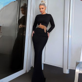 Autumn Winter Women's Fashion Crop Long-Sleeved Top Slim Skirt Two Piece Set