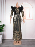 Plus Size African Women Christmas Halloween Party Evening Dress Sequins