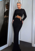 Autumn Winter Women's Fashion Crop Long-Sleeved Top Slim Skirt Two Piece Set Autumn Winter Women's Fashion Crop Long-Sleeved Top Slim Skirt Two Piece Set