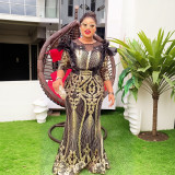 Plus Size African Women Christmas Halloween Party Evening Dress Sequins