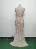 Gradient Sequins Sexy Strap Evening Dress