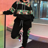 Spring Autumn Winter Fashion Women's Camouflage Patchwork Casual Hoodies Trousers Two-Piece Set