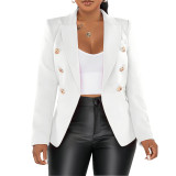 Women's Autumn Winter Solid Color Long Sleeve Pockets Blazer Jacket