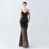 Gradient Sequins Sexy Strap Evening Dress