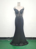 Gradient Sequins High Slit Slash Shoulder Sexy Evening Dress