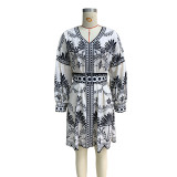 Women Autumn Printed Beach Dress