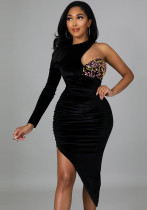 Women's Sexy Slim One-Shoulder Single Sleeve Irregular Dress Women's Sexy Slim One-Shoulder Single Sleeve Irregular Dress