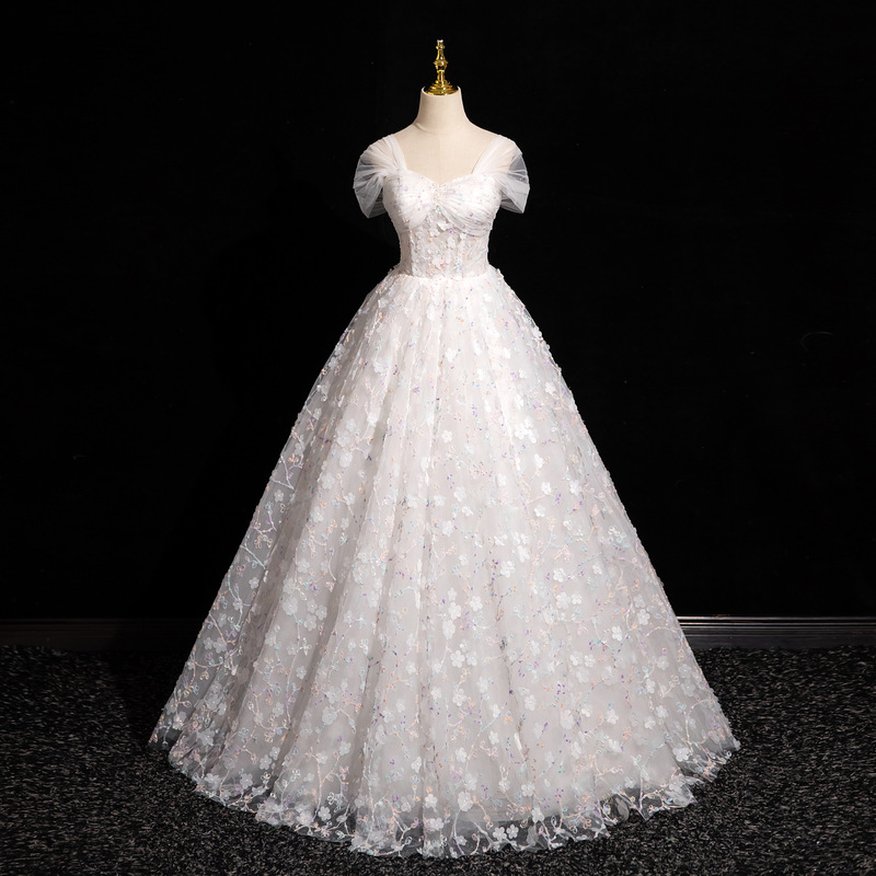 White Off Shoulder Tutu Wedding Gown Long Evening Dress(Processing time need 3-6 days)