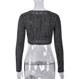 Halloween Trend Ripped Long Sleeve Crop Slim Short Autumn Top
