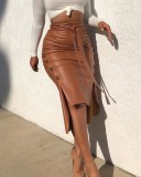 Women's Slit Slim Midi Pu Leather Skirt
