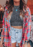 Simple Casual Top Plaid Print Loose And Single-Breasted Multi-Button Long-Sleeved Shirt