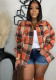 Autumn Women's Clothing Plaid Shirt  Knitting Coat