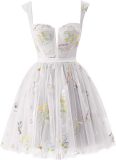 Flower Embroidered Strap A-Line Mesh Short Evening Dress（Processing time need 3-6 days）
