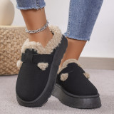 Fashionable Autumn Winter Thick-Soled Fleece Buckle Cotton Slippers Casual Plus Size Women's Shoes
