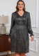 Plus Size Sexy Slim Waist V Neck Long Sleeve Midi Dress
