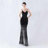 Gradient Sequins Sexy Strap Evening Dress