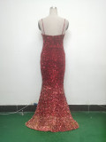Gradient Sequins Sexy Strap Evening Dress