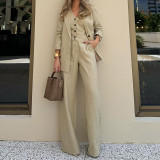 Women Solid Vest Blazer Wide-leg Pants Three-Piece