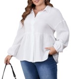 Plus Size Women's Tops Solid Color Fashion Career Long-Sleeved Shirt