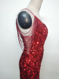 Gradient Sequins One-Shoulder Strap Evening Dress