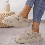 Fashionable Autumn Winter Thick-Soled Fleece Buckle Cotton Slippers Casual Plus Size Women's Shoes
