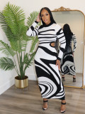 Women's Winter Sexy Slim Contrast Color Fashionable Round Neck Open Waist Slim Dress