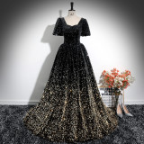 Luxury Sequin Puff Short Sleeve A-Line Luxury Evening Dress（Processing time need 3-6 days）