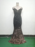 Gradient Sequins Sexy Strap Evening Dress